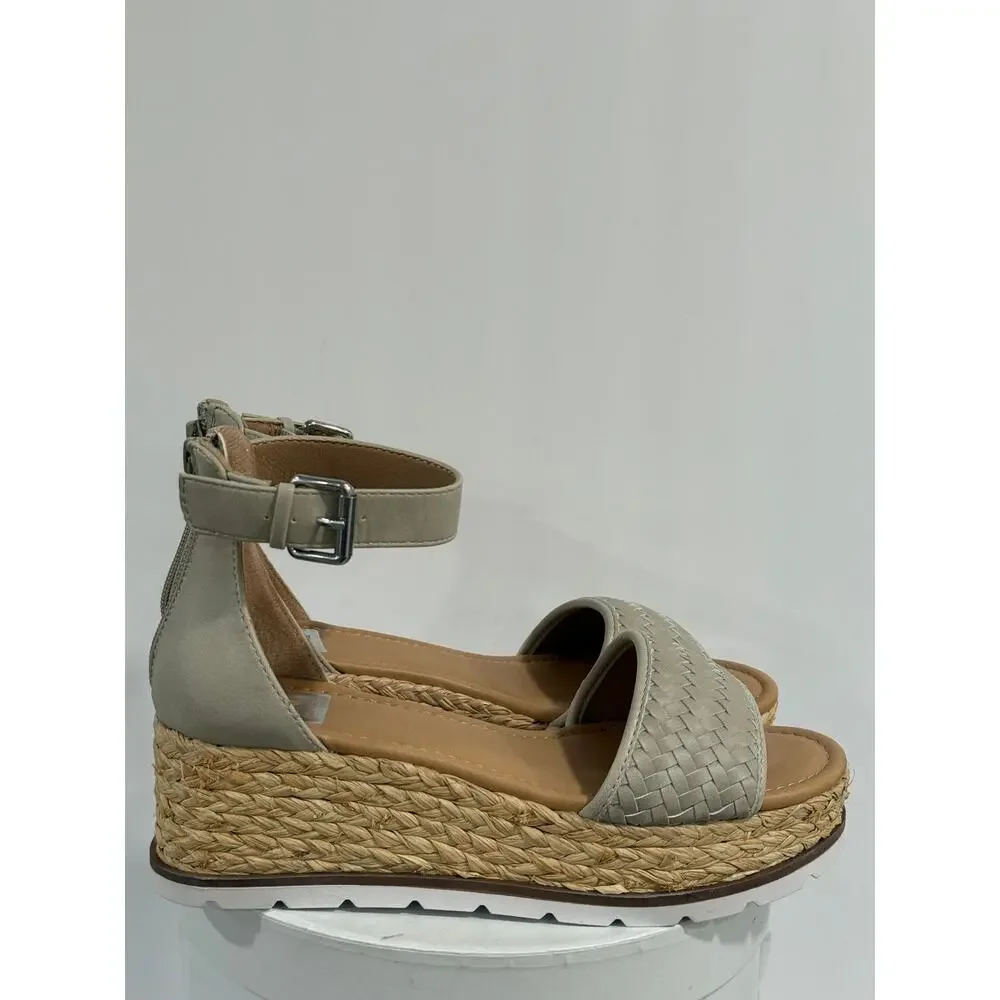 DV Dolce Vita Barkly Espadrille Platform Wedge Sandals Stone Woven Ankle Strap 8